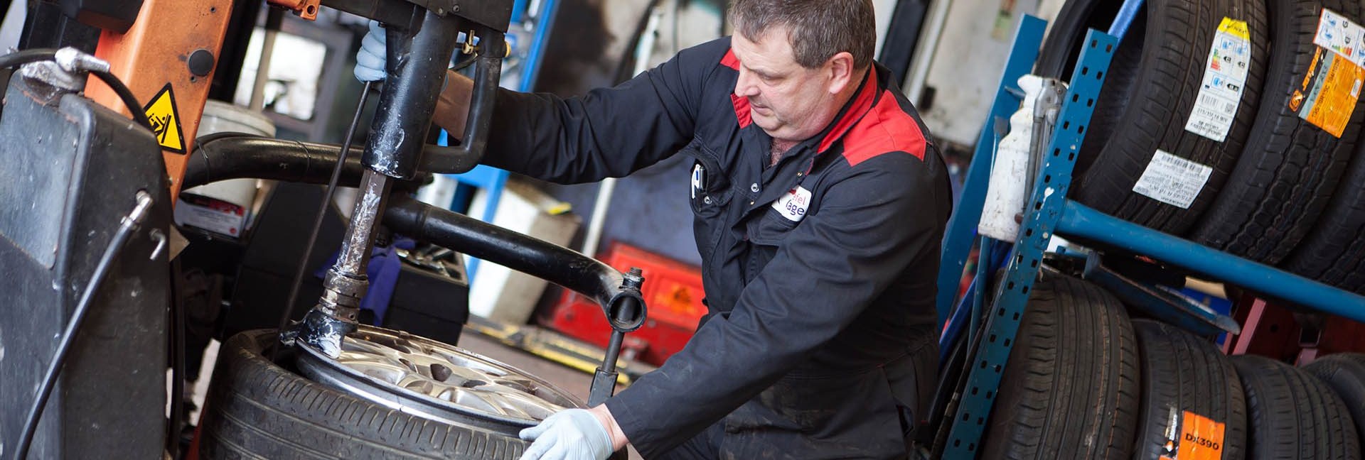 Braefel Garage workshop — tyre fitting bay in Cornwall